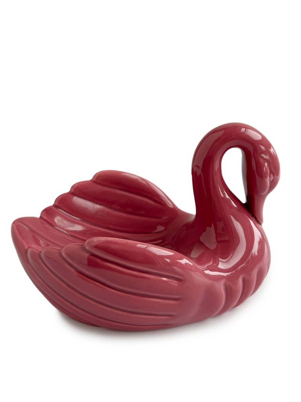 Vintage 80s Dark Pink Ceramic Swan Dish